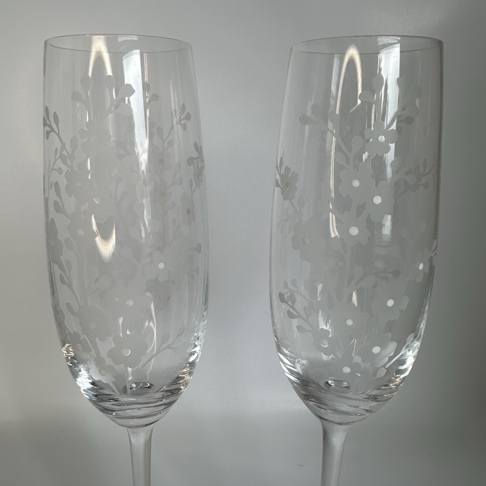 Lenox Bellina Toasting Flutes Set of 2 Champagne Wedding Pretty 9.75" Glasses